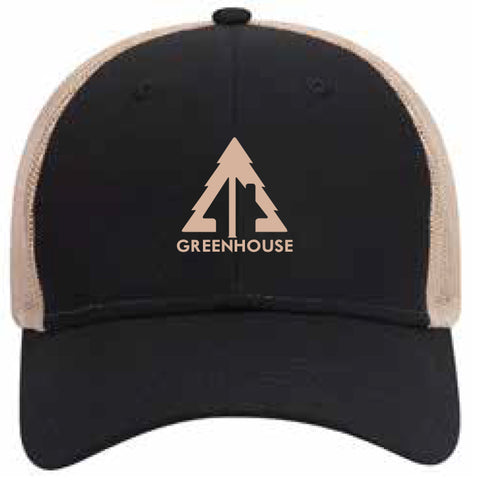 Greenhouse black and tan mesh back hat